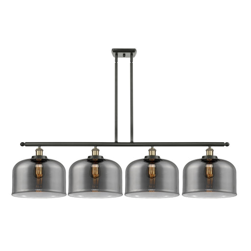 Innovations Bell 48in 4-Light Island Light | Industrial Black Antique Brass Steel and Light Smoke Glass | Kitchen Island & Dining | Model 916-4I-BAB-G73-L