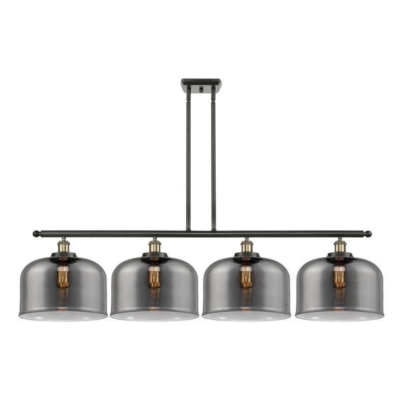Innovations Bell 48in 4-Light Island Light | Industrial Black Antique Brass Steel and Light Smoke Glass | Kitchen Island & | Model 916-4I-BAB-G73-L-LED