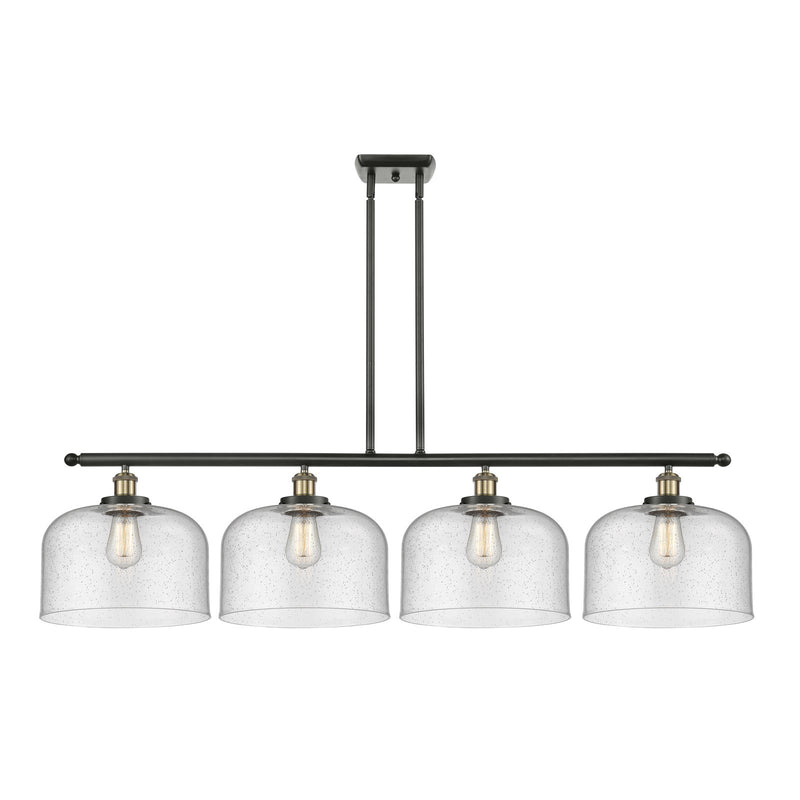 Innovations Bell 48in 4-Light Island Light | Industrial Black Antique Brass Steel and Seedy Glass | Kitchen Island & Dining Room | Model 916-4I-BAB-G74-L