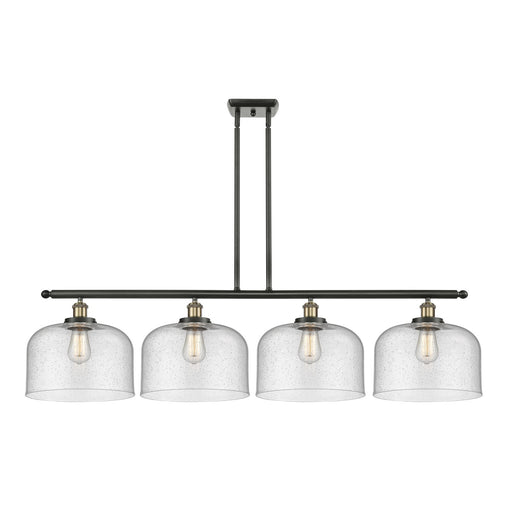 Innovations Bell 48in 4-Light Island Light | Industrial Black Antique Brass Steel and Seedy Glass | Kitchen Island & Dining Room | Model 916-4I-BAB-G74-L