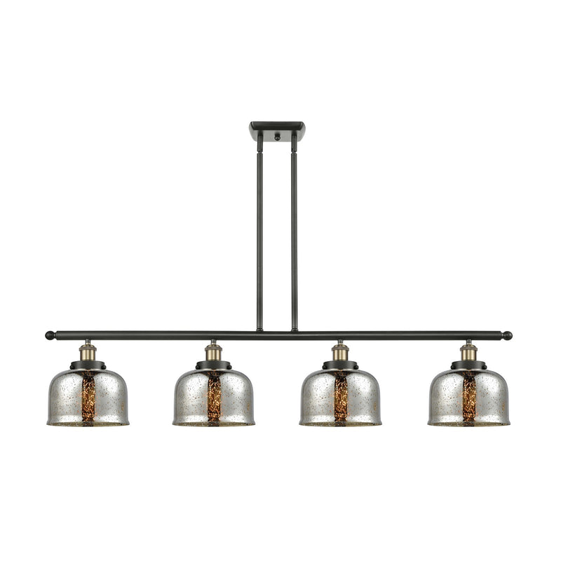 Innovations Bell 48in 4-Light Island Light | Industrial Black Antique Brass and Silver Plated Mercury Glass | Kitchen Island & | Model 916-4I-BAB-G78-LED