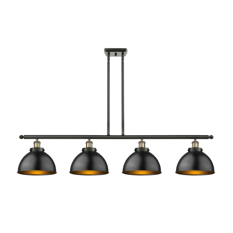 Innovations Derby 48in 4-Light Island Light | Industrial Black Antique Brass and Matte Black Metal | Kitchen Island & | Model 916-4I-BAB-MFD-10-BK-LED