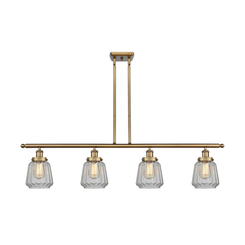 Innovations Chatham 48in 4-Light Island Light | Modern Brushed Brass Steel and Clear Ribbed Glass | Kitchen Island & Dining Room | Model 916-4I-BB-G142