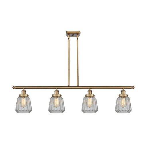 Innovations Chatham 48in 4-Light Island Light | Modern Brushed Brass Steel and Clear Ribbed Glass | Kitchen Island & Dining Room | Model 916-4I-BB-G142