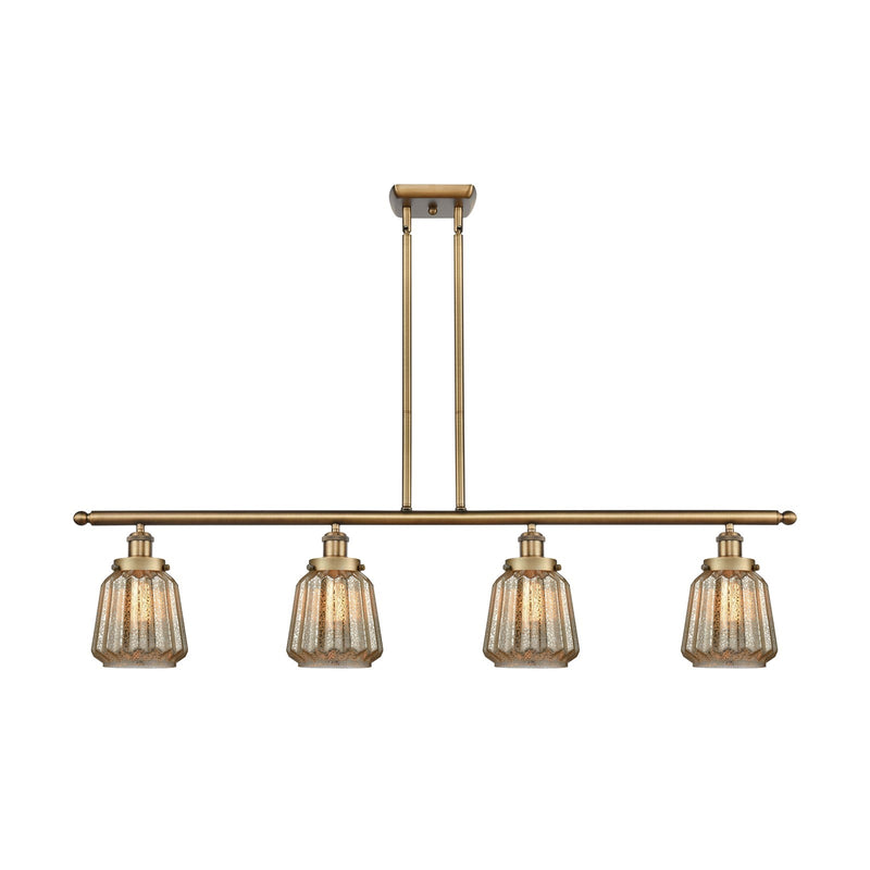 Innovations Chatham 48in 4-Light Island Light | Brushed Brass Steel and Mercury Ribbed Glass | Kitchen Island & Dining Room | Model 916-4I-BB-G146