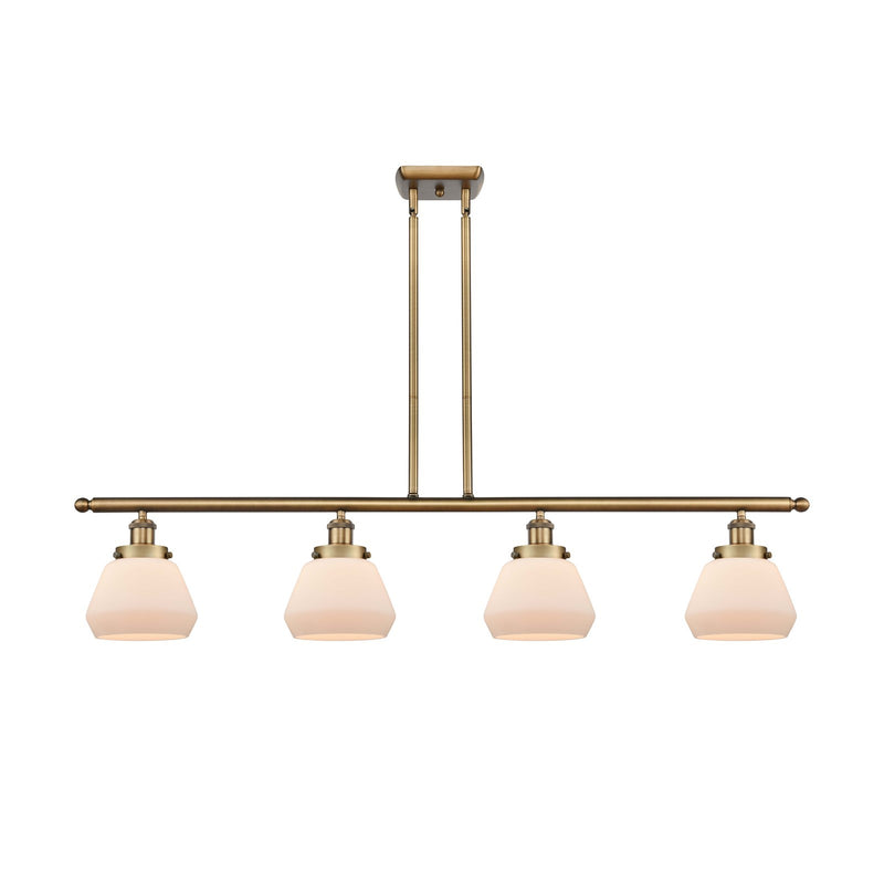 Innovations Fulton 48in 4-Light Island Light | Brushed Brass Steel and Matte White Frosted Glass | Kitchen Island & Dining Room | Model 916-4I-BB-G171