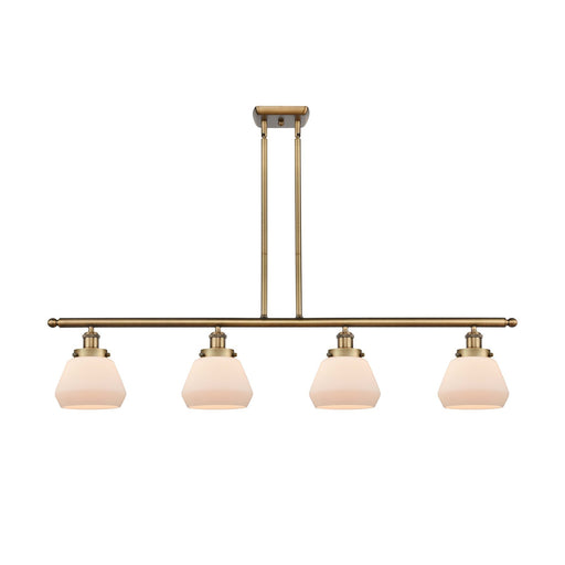 Innovations Fulton 48in 4-Light Island Light | Brushed Brass Steel and Matte White Frosted Glass | Kitchen Island & Dining Room | Model 916-4I-BB-G171