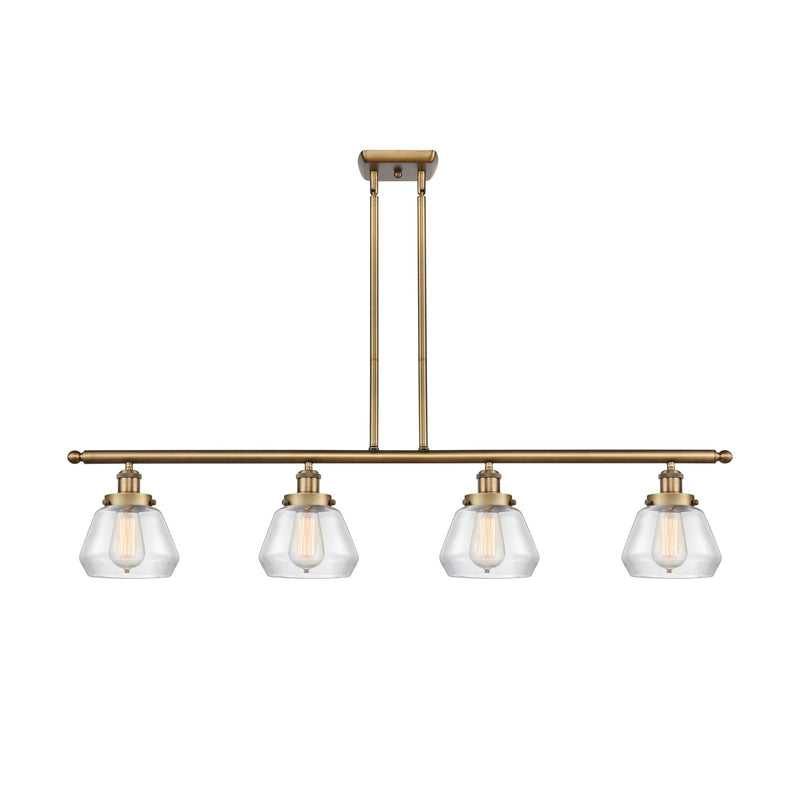 Innovations Fulton 48in 4-Light Island Light | Brushed Brass Steel and Clear Glass | Kitchen Island & Dining Room | 48 x 9 in | Model 916-4I-BB-G172