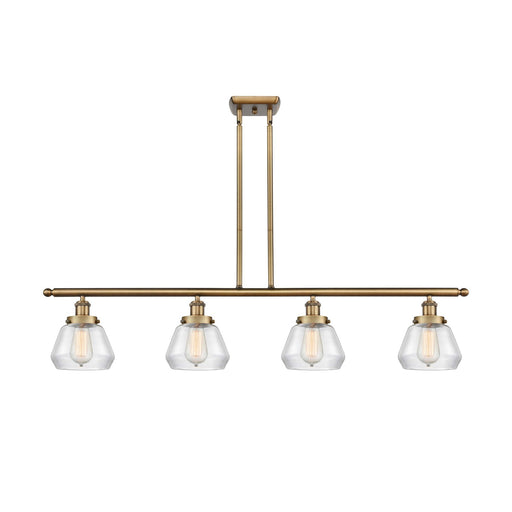 Innovations Fulton 48in 4-Light Island Light | Brushed Brass Steel and Clear Glass | Kitchen Island & Dining Room | 48 x 9 in | Model 916-4I-BB-G172
