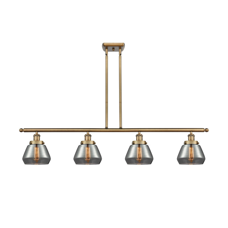 Innovations Fulton 48in 4-Light Island Light | Brushed Brass Steel and Light Smoke Glass | Kitchen Island & Dining Room | 48 x 9 in | Model 916-4I-BB-G173