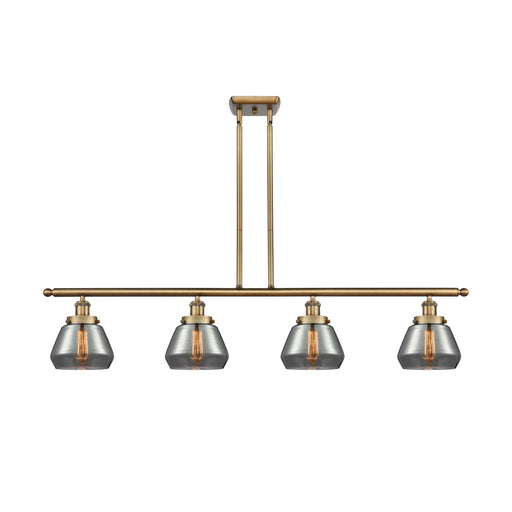 Innovations Fulton 48in 4-Light Island Light | Brushed Brass Steel and Light Smoke Glass | Kitchen Island & Dining Room | 48 x 9 in | Model 916-4I-BB-G173