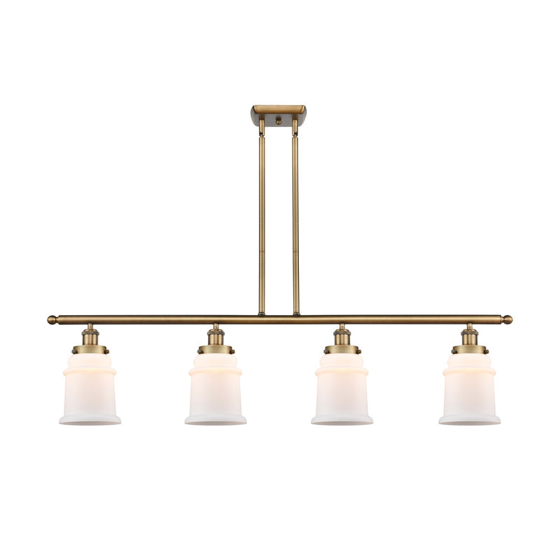 Innovations Canton 48in 4-Light Island Light | Modern Transitional Brushed Brass and Matte White Frosted Glass | Kitchen Island & | Model 916-4I-BB-G181