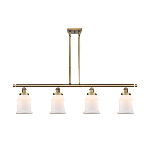Innovations Canton 48in 4-Light Island Light | Modern Transitional Brushed Brass and Matte White Frosted Glass | Kitchen Island & | Model 916-4I-BB-G181