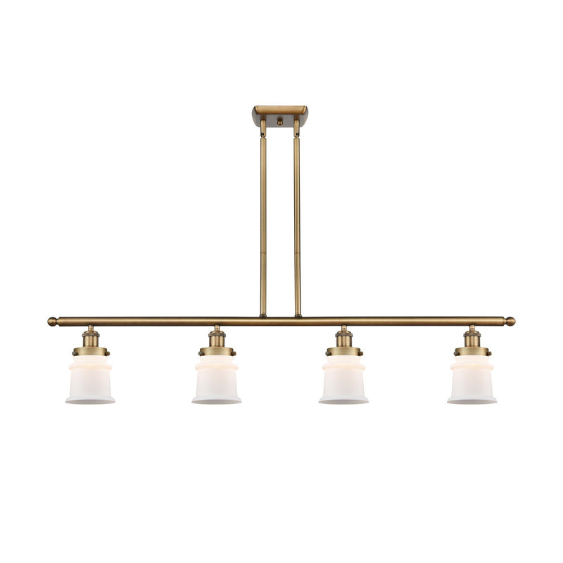 Innovations Canton 48in 4-Light Island Light | Modern Transitional Brushed Brass and Matte White Frosted Glass Small Shade | Model 916-4I-BB-G181S