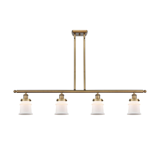 Innovations Canton 48in 4-Light Island Light | Modern Transitional Brushed Brass and Matte White Frosted Glass Small Shade | Model 916-4I-BB-G181S