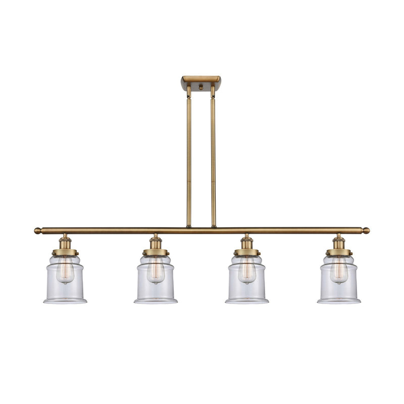 Innovations Canton 48in 4-Light Island Light | Modern Transitional Brushed Brass and Clear Glass | Kitchen Island & Dining Room | Model 916-4I-BB-G182