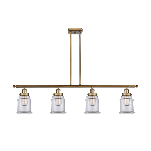 Innovations Canton 48in 4-Light Island Light | Modern Transitional Brushed Brass and Clear Glass | Kitchen Island & Dining Room | Model 916-4I-BB-G182