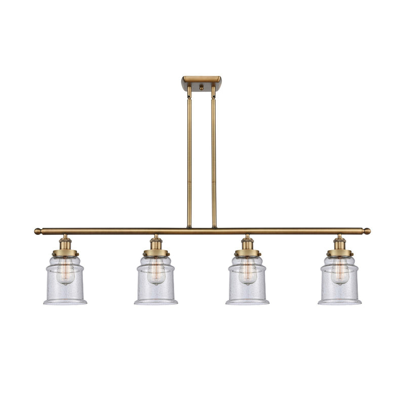Innovations Canton 48in 4-Light Island Light | Modern Transitional Brushed Brass Steel and Seedy Glass | Kitchen Island & Dining | Model 916-4I-BB-G184