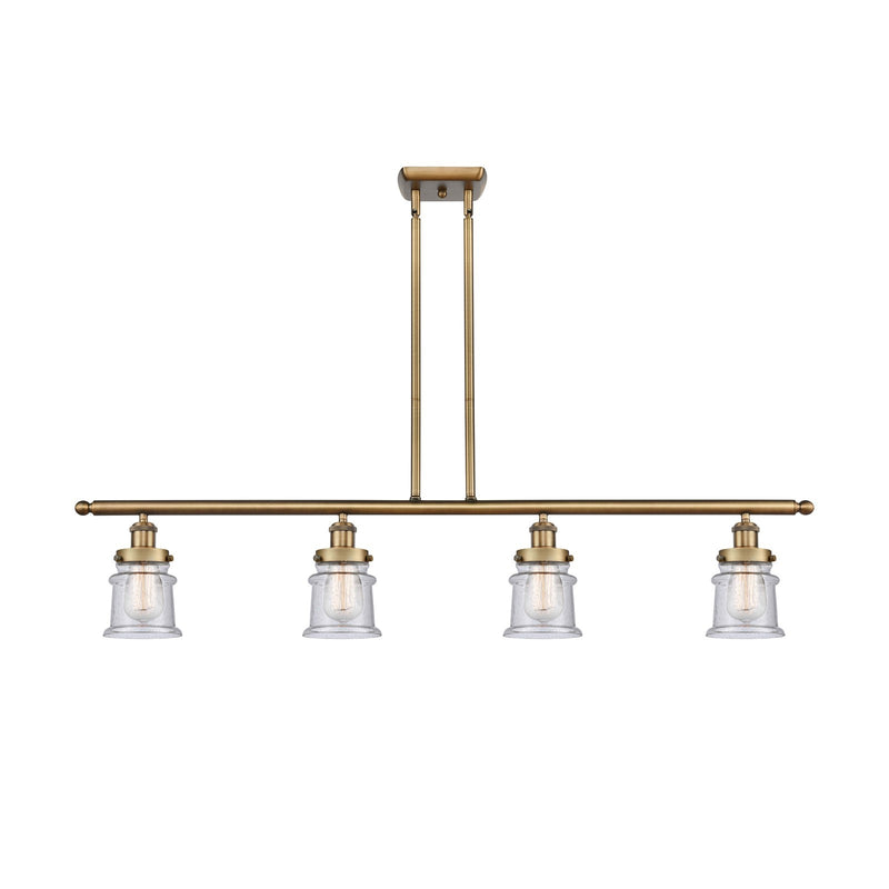Innovations Canton 48in 4-Light Island Light | Modern Transitional Brushed Brass Steel and Seedy Glass | Kitchen Island & Dining | Model 916-4I-BB-G184S