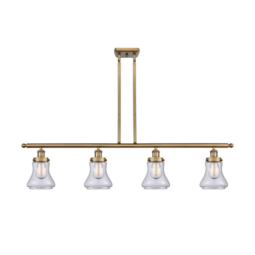 Innovations Bellmont 48in 4-Light Island Light | Modern Transitional Brushed Brass Steel and Clear Glass | Kitchen Island & Dining | Model 916-4I-BB-G192