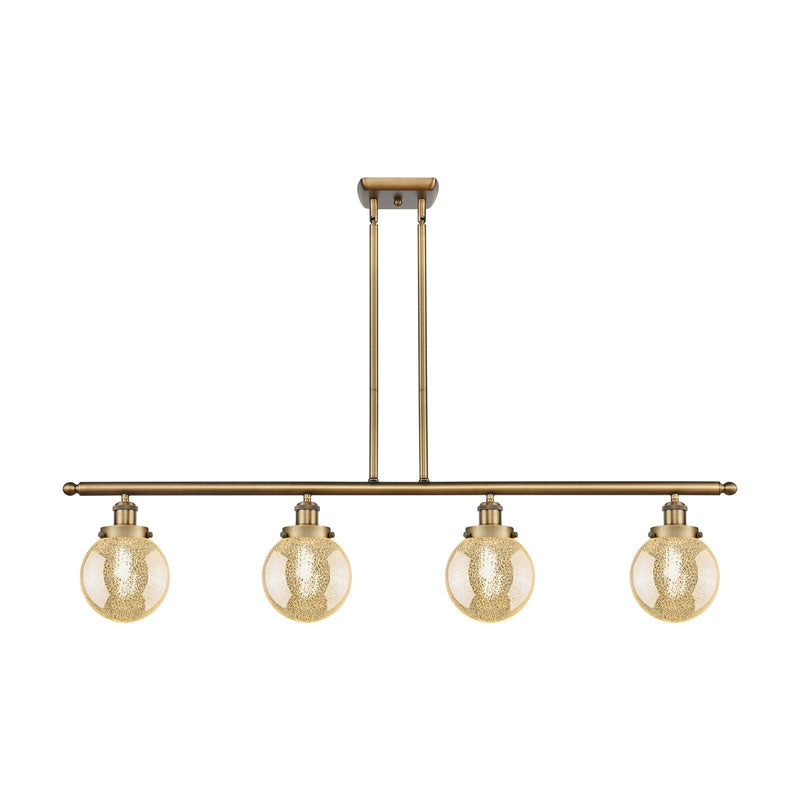 Innovations Beacon 48in 4-Light Island Light | Modern Transitional Brushed Brass Steel and Mercury Seeded Glass | Kitchen Island | Model 916-4I-BB-G208-6