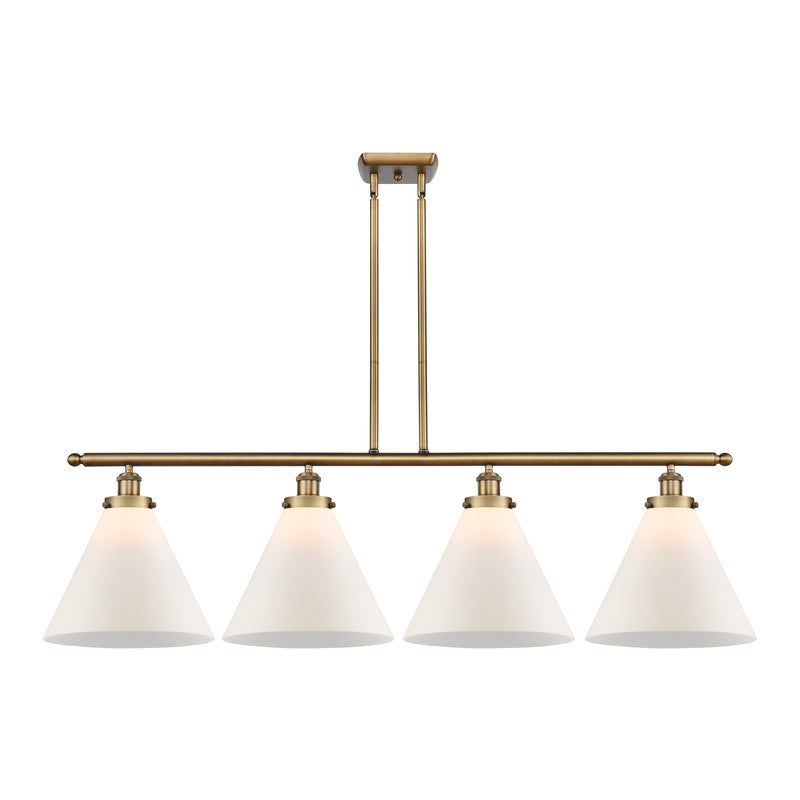 Innovations Cone 48in 4-Light Island Light | Industrial Brushed Brass and Matte White Frosted Glass | Kitchen Island & Dining Room | Model 916-4I-BB-G41-L