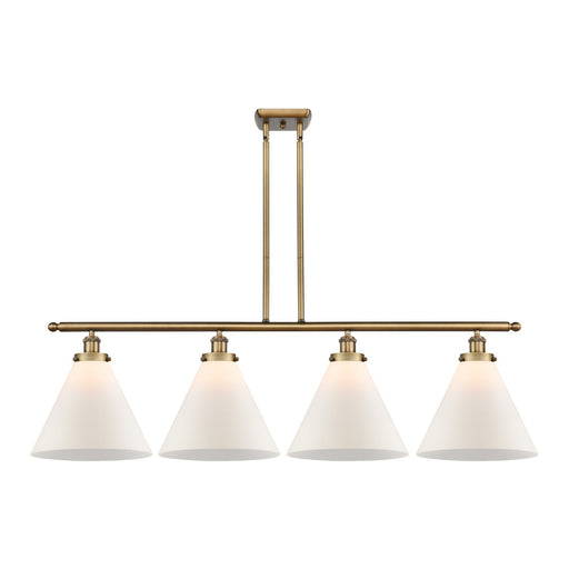 Innovations Cone 48in 4-Light Island Light | Industrial Brushed Brass and Matte White Frosted Glass | Kitchen Island & Dining Room | Model 916-4I-BB-G41-L