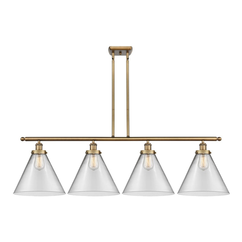 Innovations Cone 48in 4-Light LED Island Light | Industrial Brushed Brass and Clear Glass | Kitchen Island & Dining Room | Model 916-4I-BB-G42-L-LED