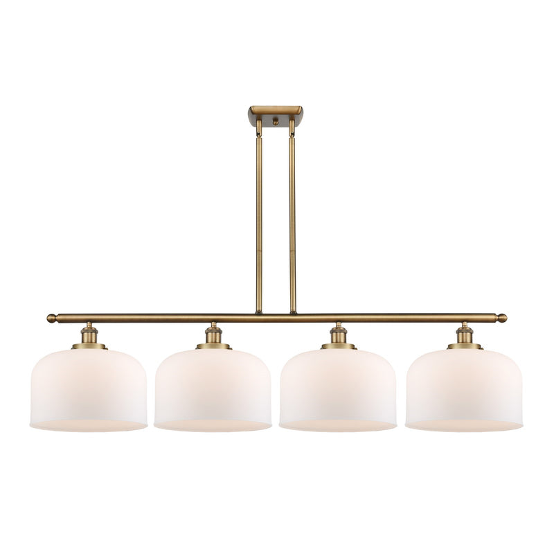 Innovations Bell 48in 4-Light Island Light | Industrial Brushed Brass Steel and Matte White Frosted Glass | Kitchen Island & | Model 916-4I-BB-G71-L
