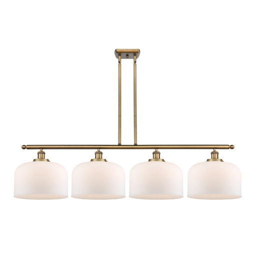 Innovations Bell 48in 4-Light Island Light | Industrial Brushed Brass Steel and Matte White Frosted Glass | Kitchen Island & | Model 916-4I-BB-G71-L