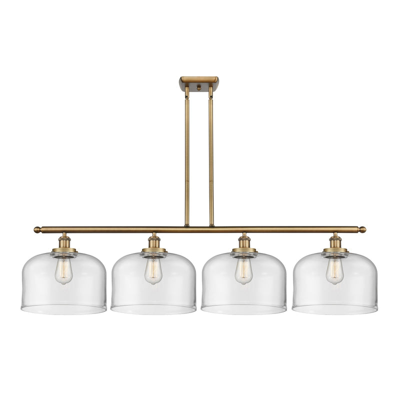 Innovations Bell 48in 4-Light Island Light | Industrial Brushed Brass Steel and Clear Glass | Kitchen Island & Dining Room | Model 916-4I-BB-G72-L-LED
