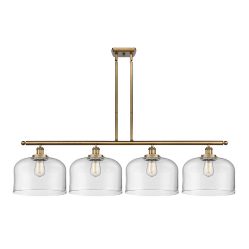 Innovations Bell 48in 4-Light Island Light | Industrial Brushed Brass Steel and Clear Glass | Kitchen Island & Dining Room | Model 916-4I-BB-G72-L-LED