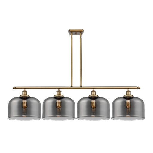 Innovations Bell 48in 4-Light Island Light | Industrial Brushed Brass Steel and Light Smoke Glass | Kitchen Island & Dining Room | Model 916-4I-BB-G73-L