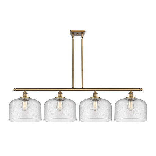 Innovations Bell 48in 4-Light LED Island Light | Industrial Brushed Brass Steel and Seedy Glass | Kitchen Island & Dining Room | Model 916-4I-BB-G74-L-LED