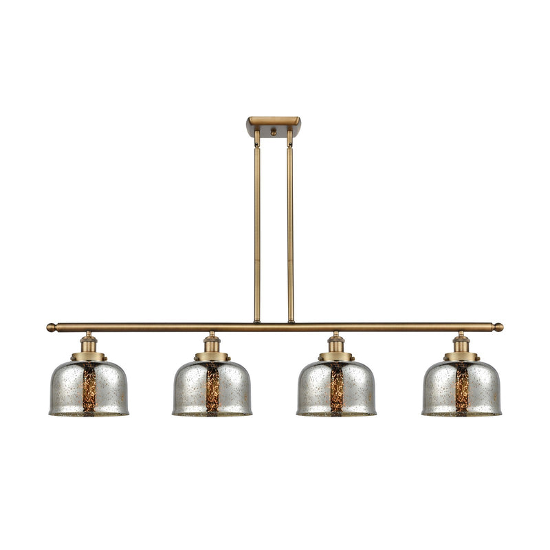Innovations Bell 48in 4-Light Island Light | Industrial Brushed Brass Steel and Silver Plated Mercury Glass | Kitchen Island & | Model 916-4I-BB-G78