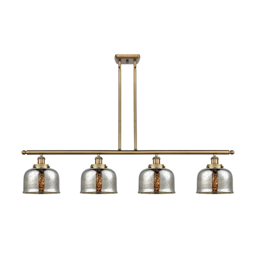 Innovations Bell 48in 4-Light Island Light | Industrial Brushed Brass Steel and Silver Plated Mercury Glass | Kitchen Island & | Model 916-4I-BB-G78