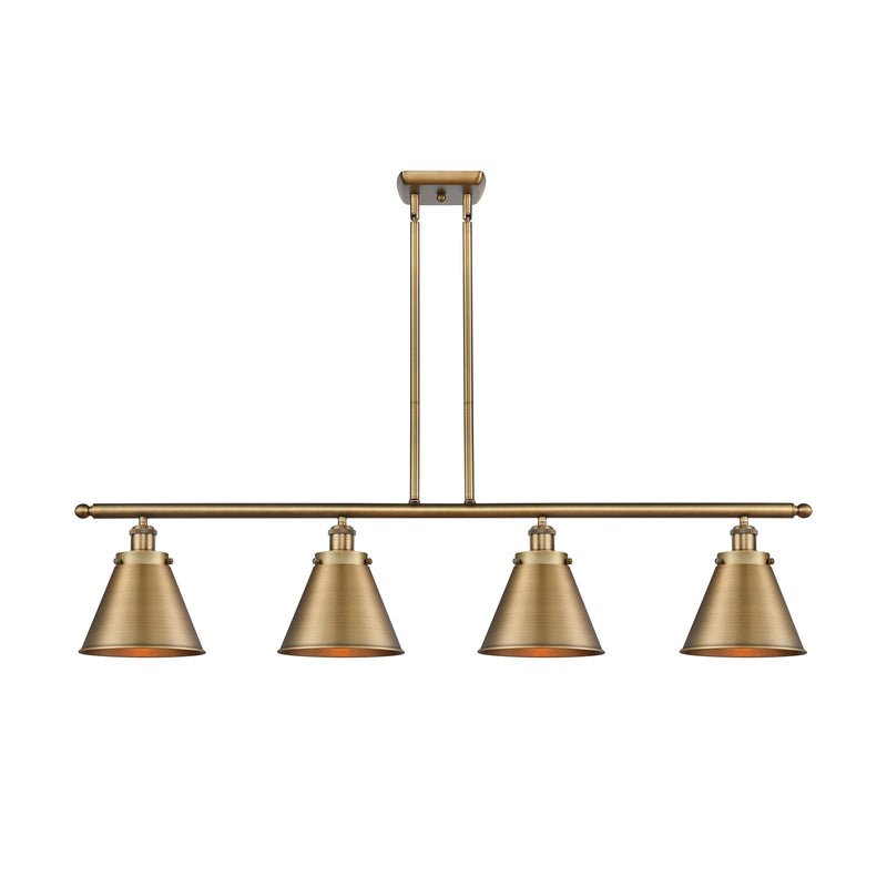 Innovations Appalachian 48in 4-Light Island Light | Industrial Farmhouse Brushed Brass Steel and Brushed Brass Metal Shade | Model 916-4I-BB-M13-BB