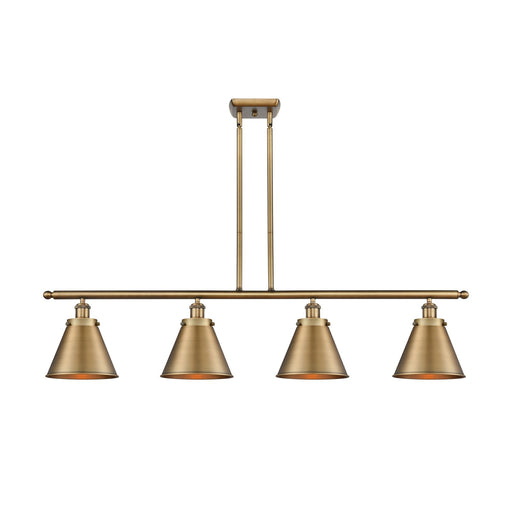 Innovations Appalachian 48in 4-Light Island Light | Industrial Farmhouse Brushed Brass Steel and Brushed Brass Metal Shade | Model 916-4I-BB-M13-BB