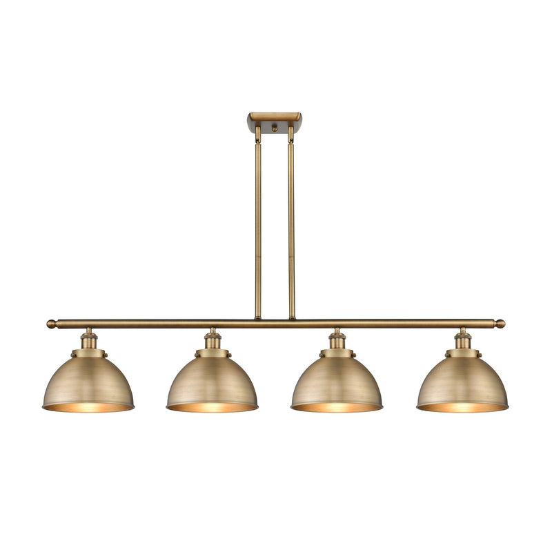 Innovations Derby 48in 4-Light Island Light | Industrial Farmhouse Brushed Brass Steel and Brushed Brass Metal Dome Shade | Model 916-4I-BB-MFD-10-BB