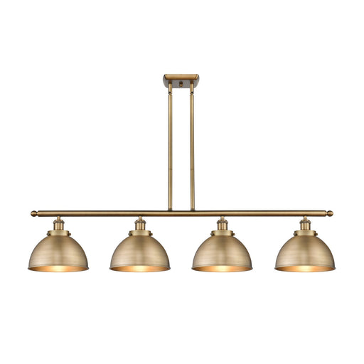 Innovations Derby 48in 4-Light Island Light | Industrial Farmhouse Brushed Brass Steel and Brushed Brass Metal Dome Shade | Model 916-4I-BB-MFD-10-BB