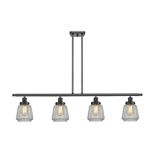 Innovations Chatham 48in 4-Light Island Light | Modern Contempo Matte Black Steel and Clear Ribbed Glass | Kitchen Island & Dining | Model 916-4I-BK-G142