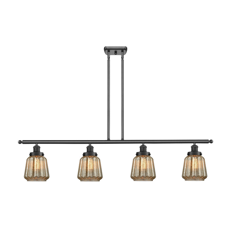 Innovations Chatham 48in 4-Light Island Light | Modern Contempo Matte Black Steel and Mercury Ribbed Glass | Kitchen Island & | Model 916-4I-BK-G146