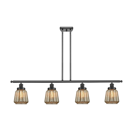 Innovations Chatham 48in 4-Light Island Light | Modern Contempo Matte Black Steel and Mercury Ribbed Glass | Kitchen Island & | Model 916-4I-BK-G146