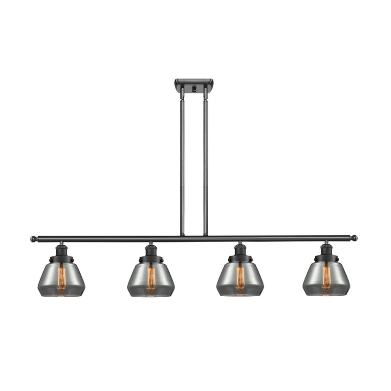 Innovations Fulton 48in 4-Light Island Light | Modern Contempo Matte Black Steel and Light Smoke Glass | Kitchen Island & Dining | Model 916-4I-BK-G173
