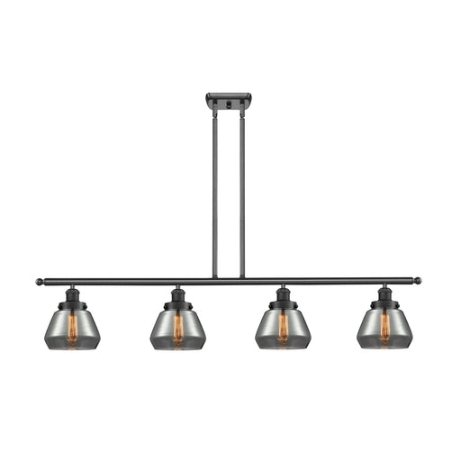 Innovations Fulton 48in 4-Light Island Light | Modern Contempo Matte Black Steel and Light Smoke Glass | Kitchen Island & Dining | Model 916-4I-BK-G173