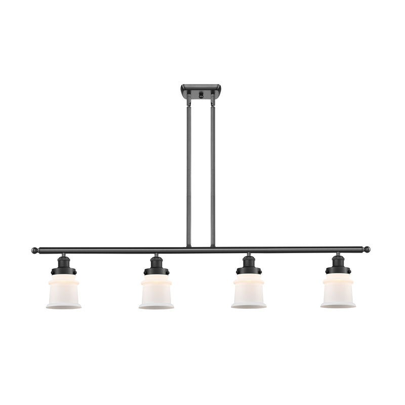 Innovations Canton 48in 4-Light Island Light | Modern Contempo Matte Black Steel and Matte White Frosted Glass | Kitchen Island & | Model 916-4I-BK-G181S