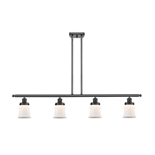 Innovations Canton 48in 4-Light Island Light | Modern Contempo Matte Black Steel and Matte White Frosted Glass | Kitchen Island & | Model 916-4I-BK-G181S