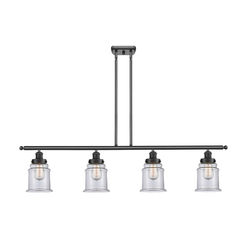 Innovations Canton 48in 4-Light Island Light | Modern Contempo Matte Black Steel and Clear Glass | Kitchen Island & Dining Room | Model 916-4I-BK-G182