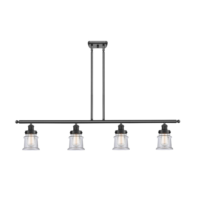 Innovations Canton 48in 4-Light Island Light | Modern Contempo Matte Black Steel and Clear Glass | Kitchen Island & Dining Room | Model 916-4I-BK-G182S