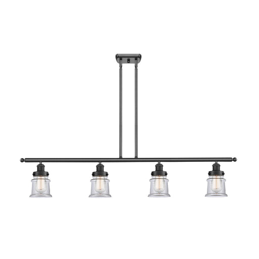 Innovations Canton 48in 4-Light Island Light | Modern Contempo Matte Black Steel and Clear Glass | Kitchen Island & Dining Room | Model 916-4I-BK-G182S
